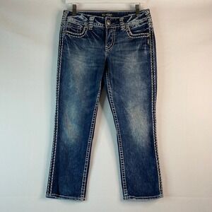 Silver Jeans Co Fluid Denim Suki Capri's Women's Embellished Pockets 30/22.5 EUC